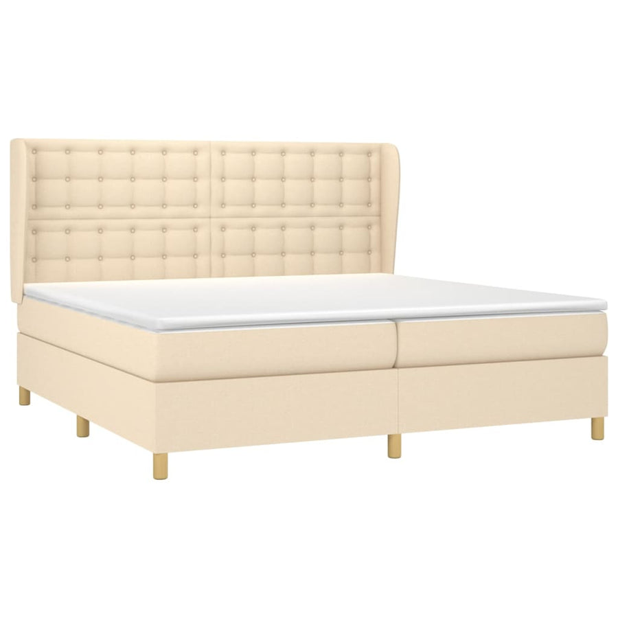 Boxspring Met Matras Stof Kleurig Crème 200 x 200 cm Knopen