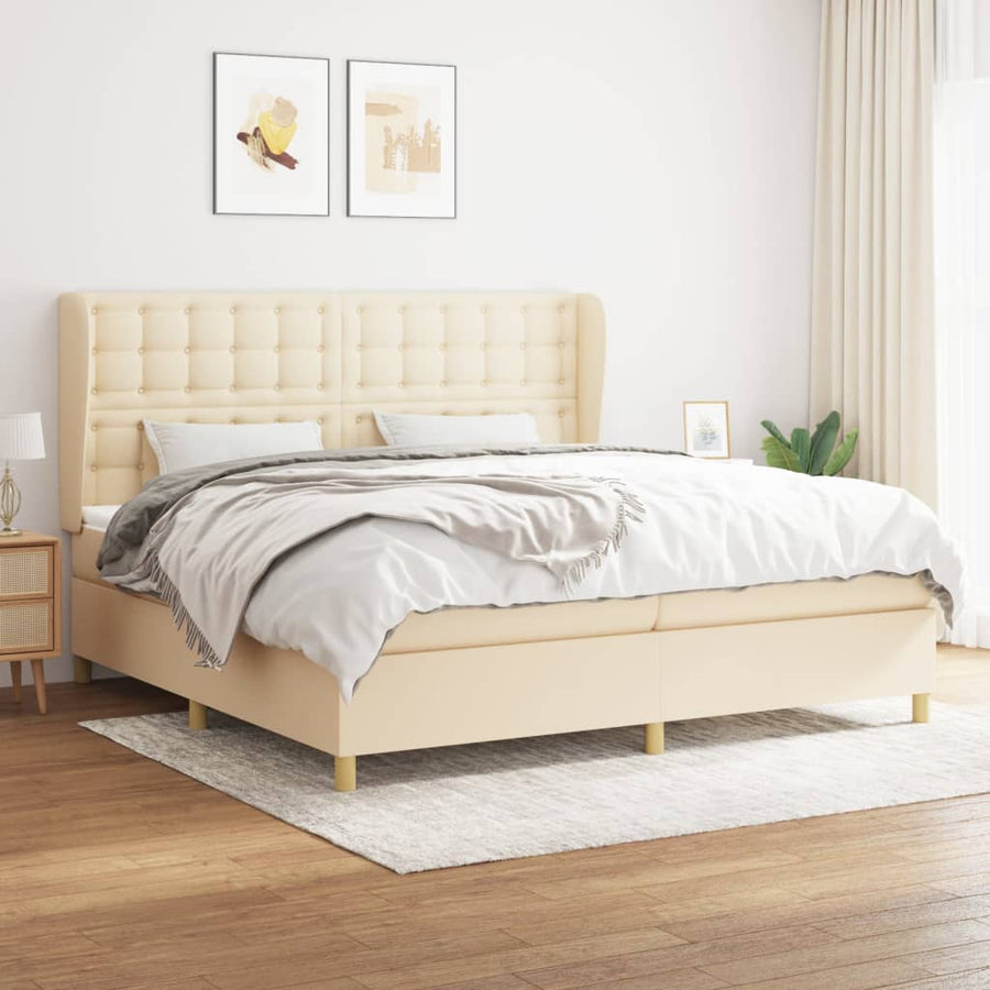 Boxspring Met Matras Stof Kleurig Crème 200 x 200 cm Knopen