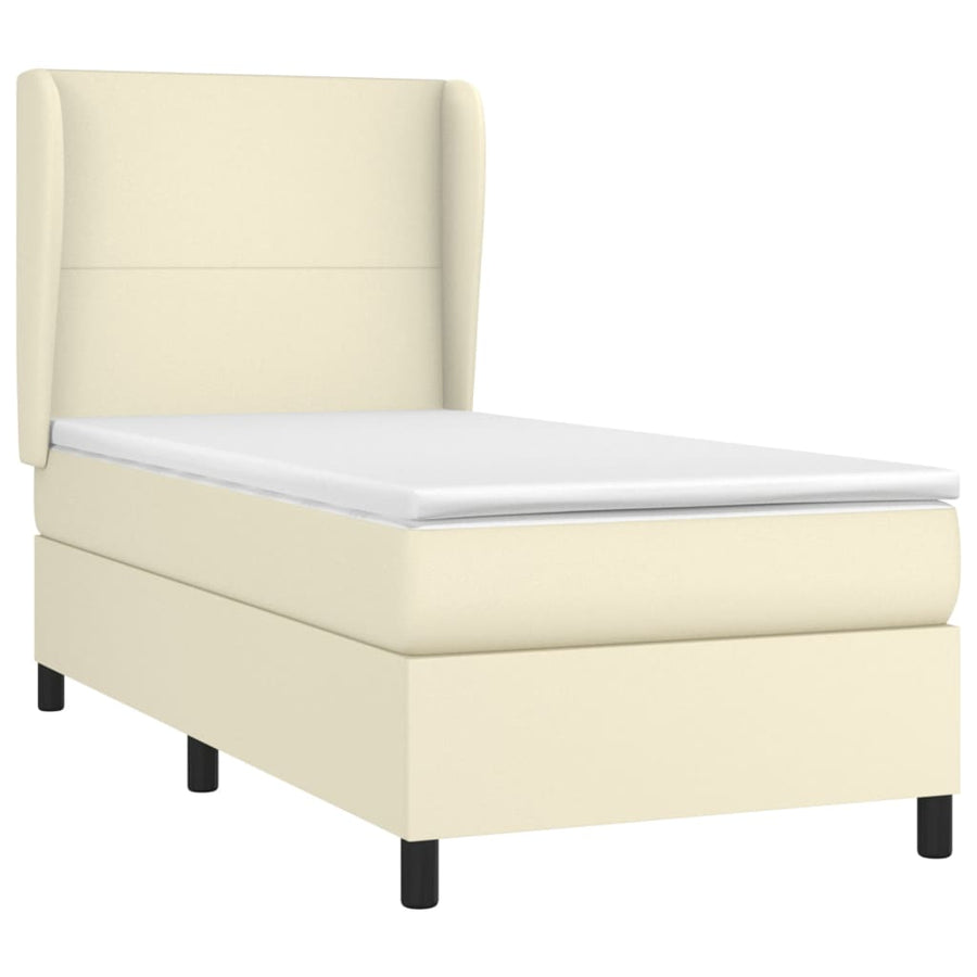 Boxspring Met Matras Kunstleer Crèmekleurig 90X190 Cm 90 x 190 cm