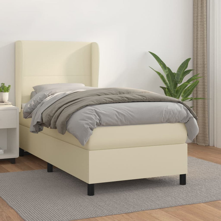 Boxspring Met Matras Kunstleer Crèmekleurig 90X190 Cm 90 x 190 cm