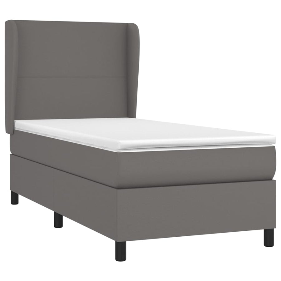 Boxspring Met Matras Kunstleer 90 x 190 cm Grijs Effen ontwerp