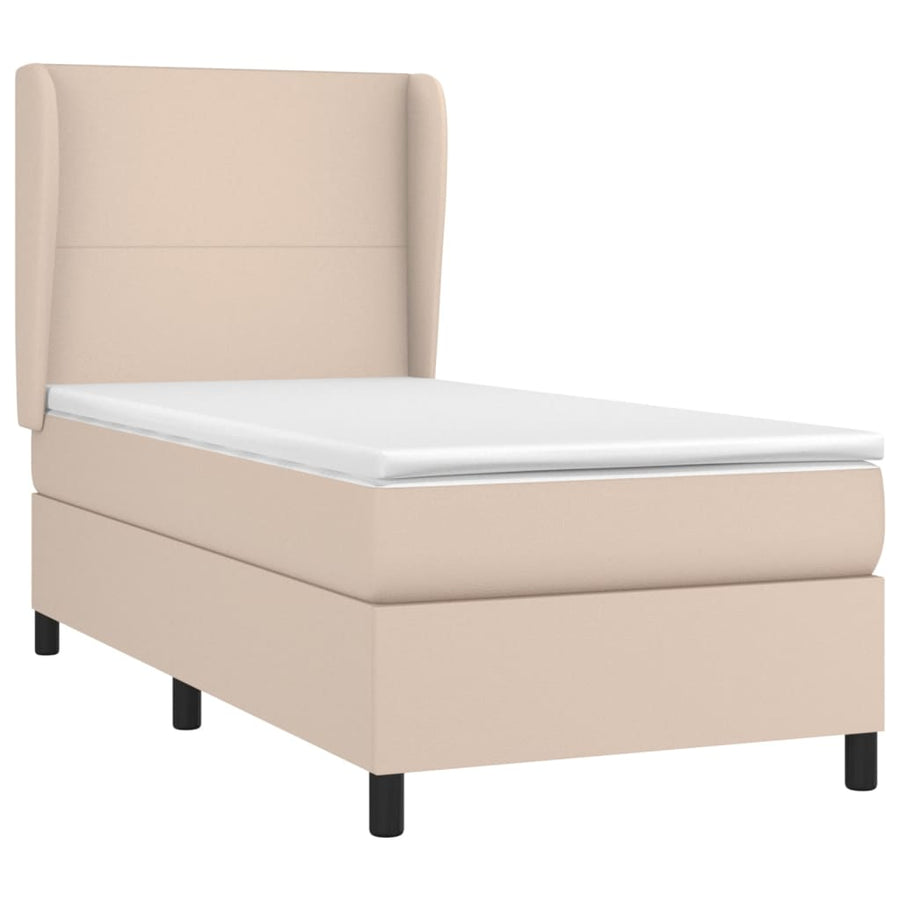 Boxspring Met Matras Kunstleer Cappuccinokleurig 90X190 Cm 90 x 190 cm Effen ontwerp