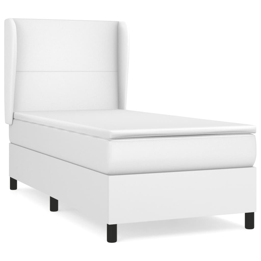 Boxspring Met Matras Kunstleer 90 x 200 cm Wit Effen ontwerp
