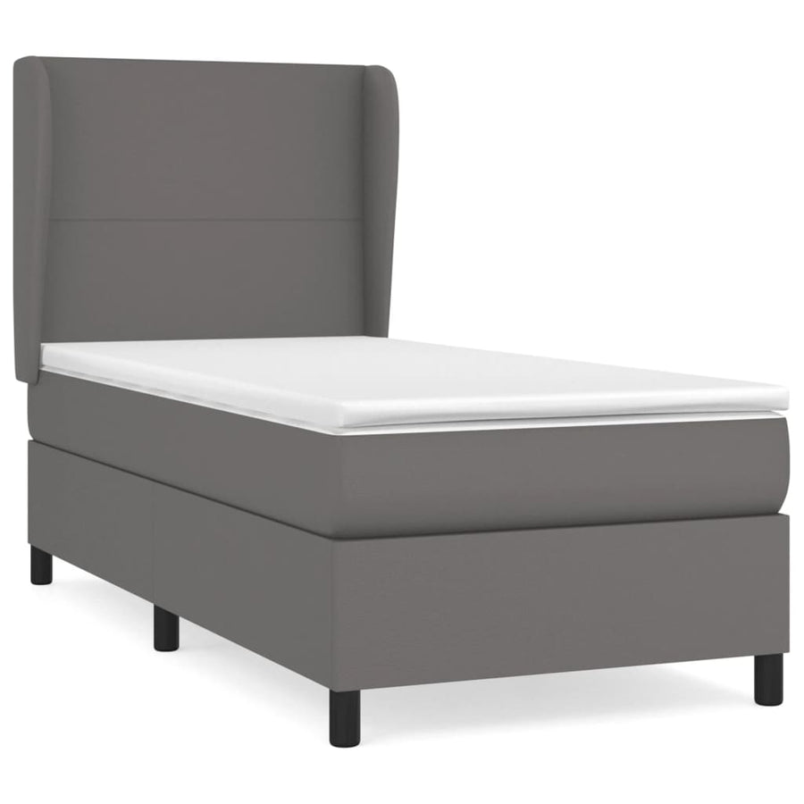 Boxspring Met Matras Kunstleer 100 x 200 cm Grijs Effen ontwerp