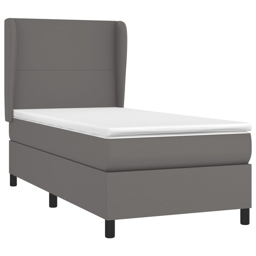 Boxspring Met Matras Kunstleer 100 x 200 cm Grijs Effen ontwerp