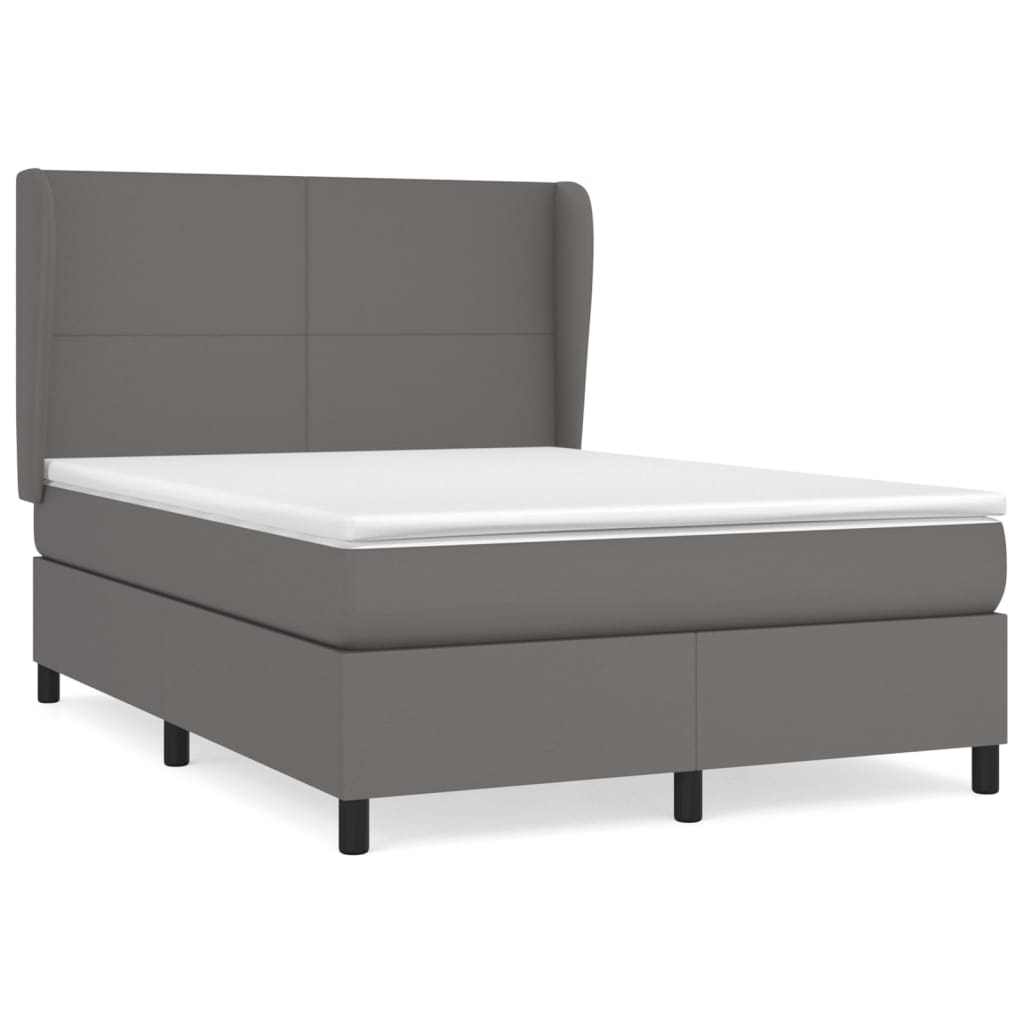 Boxspring met matras kunstleer grijs 140x190 cm 140 x 190 cm Grijs Effen ontwerp