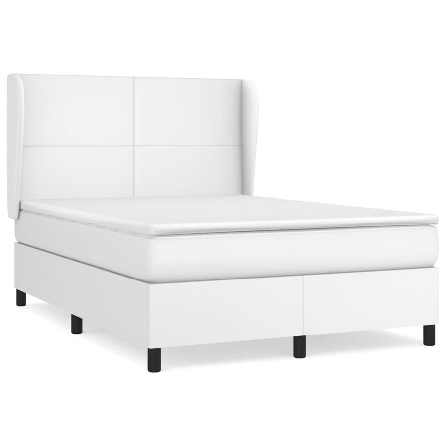 Boxspring Met Matras Kunstleer 140 x 200 cm Wit Effen ontwerp