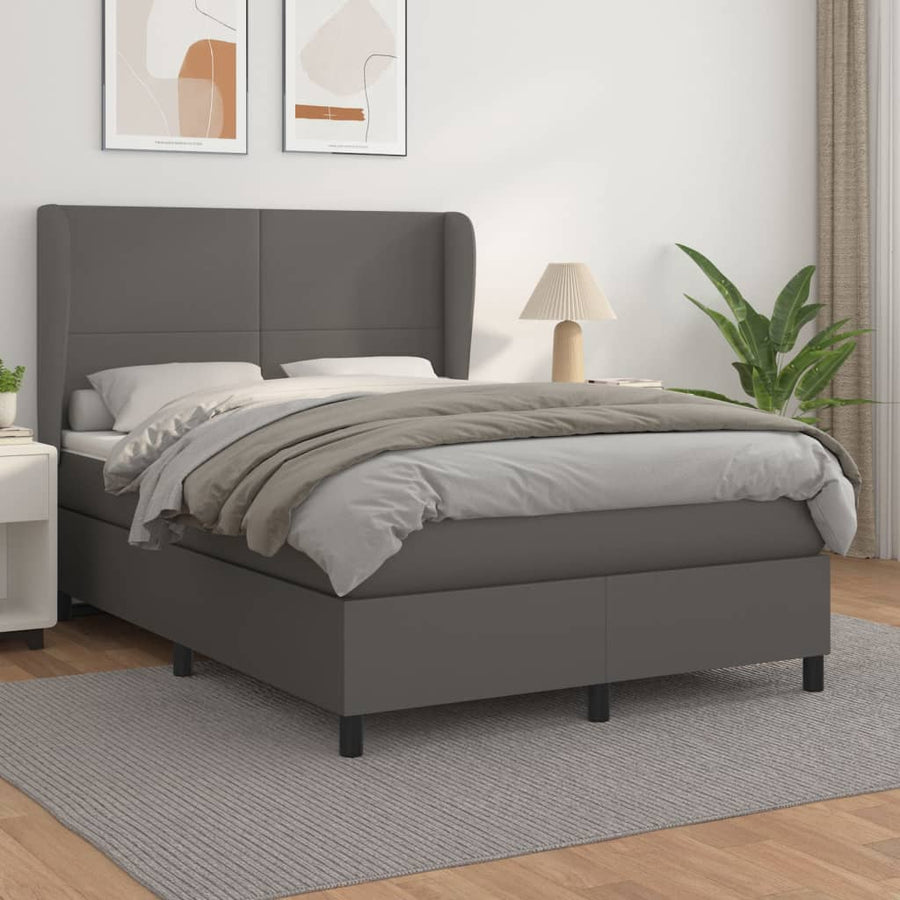 Boxspring Met Matras Kunstleer 140 x 200 cm Grijs Effen ontwerp