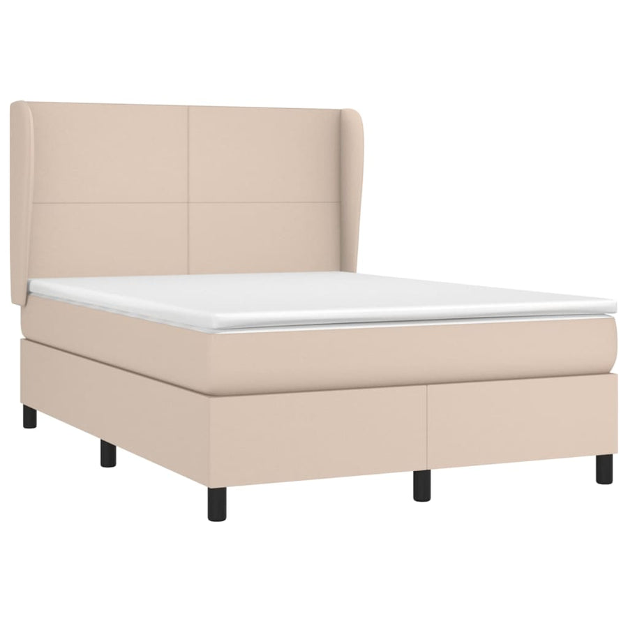 Boxspring Met Matras Kunstleer Kleurig 140 x 200 cm Cappuccino Effen ontwerp