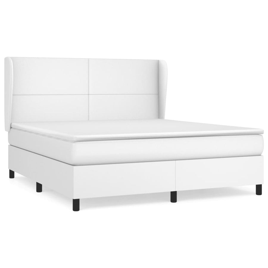 Boxspring Met Matras Kunstleer 160 x 200 cm Wit Effen ontwerp