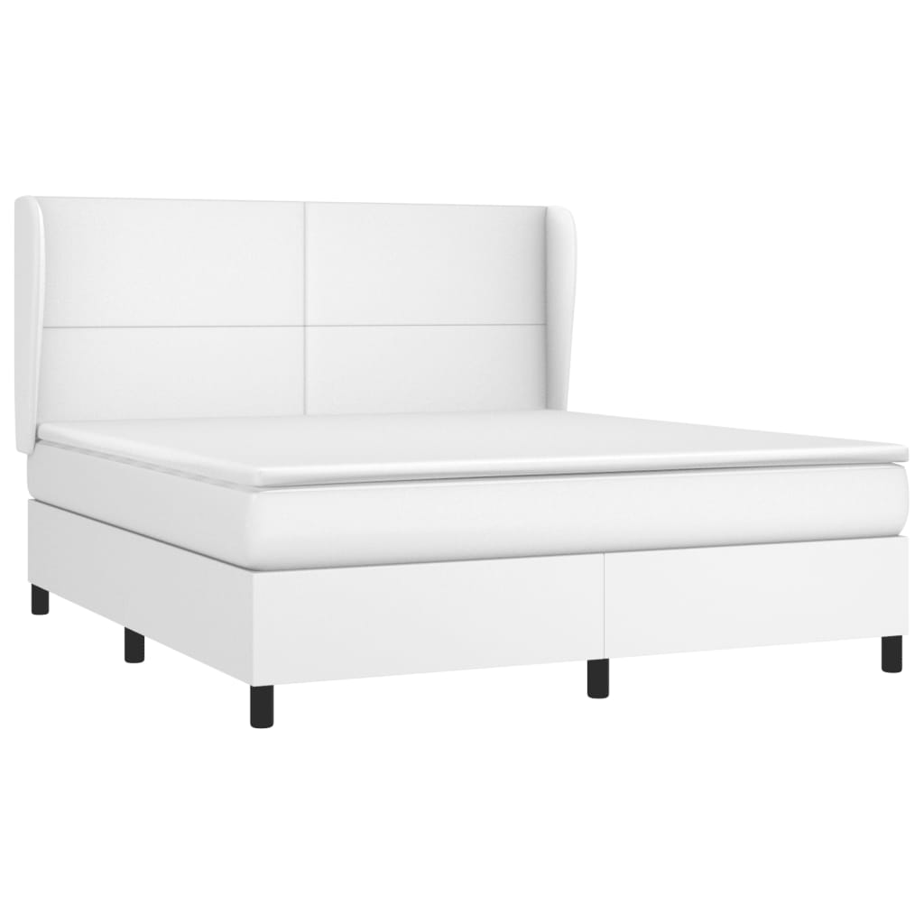 Boxspring Met Matras Kunstleer 160 x 200 cm Wit Effen ontwerp
