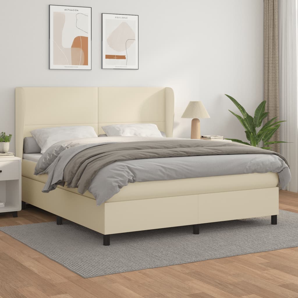 Boxspring met matras kunstleer crèmekleurig 160x200 cm