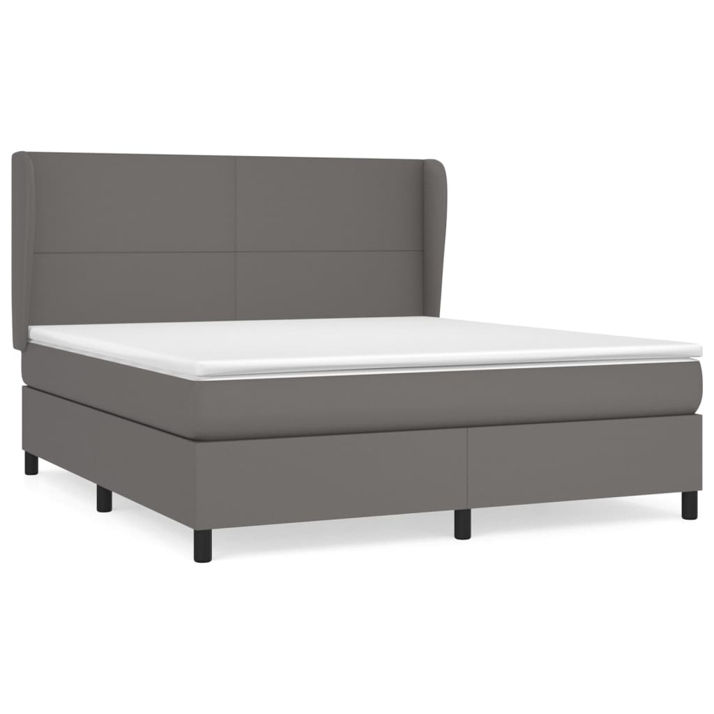 Boxspring Met Matras Kunstleer 160 x 200 cm Grijs Effen ontwerp