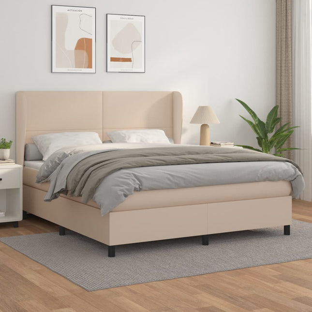 Boxspring Met Matras Kunstleer Kleurig 160 x 200 cm Cappuccino Effen ontwerp