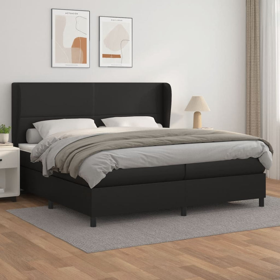 Boxspring Met Matras Kunstleer 200 x 200 cm Zwart Effen ontwerp