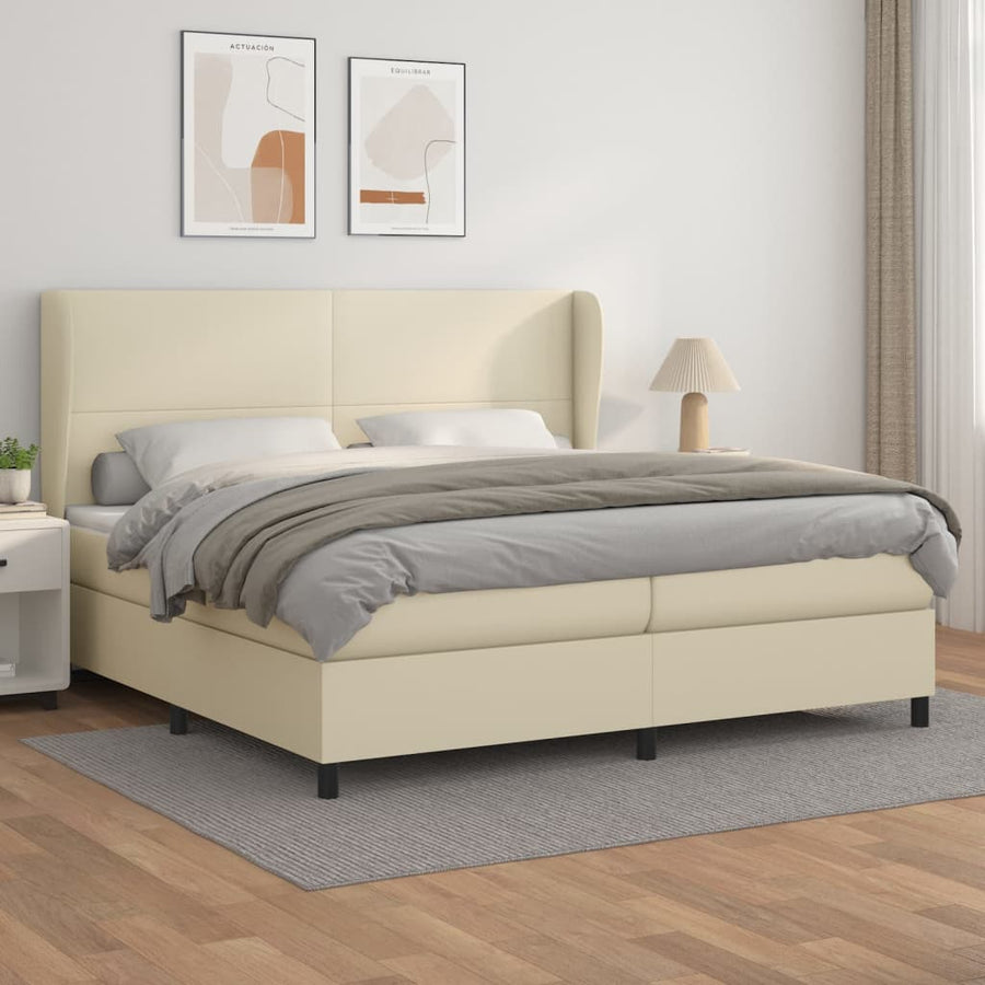 Boxspring met matras kunstleer crèmekleurig 200x200 cm