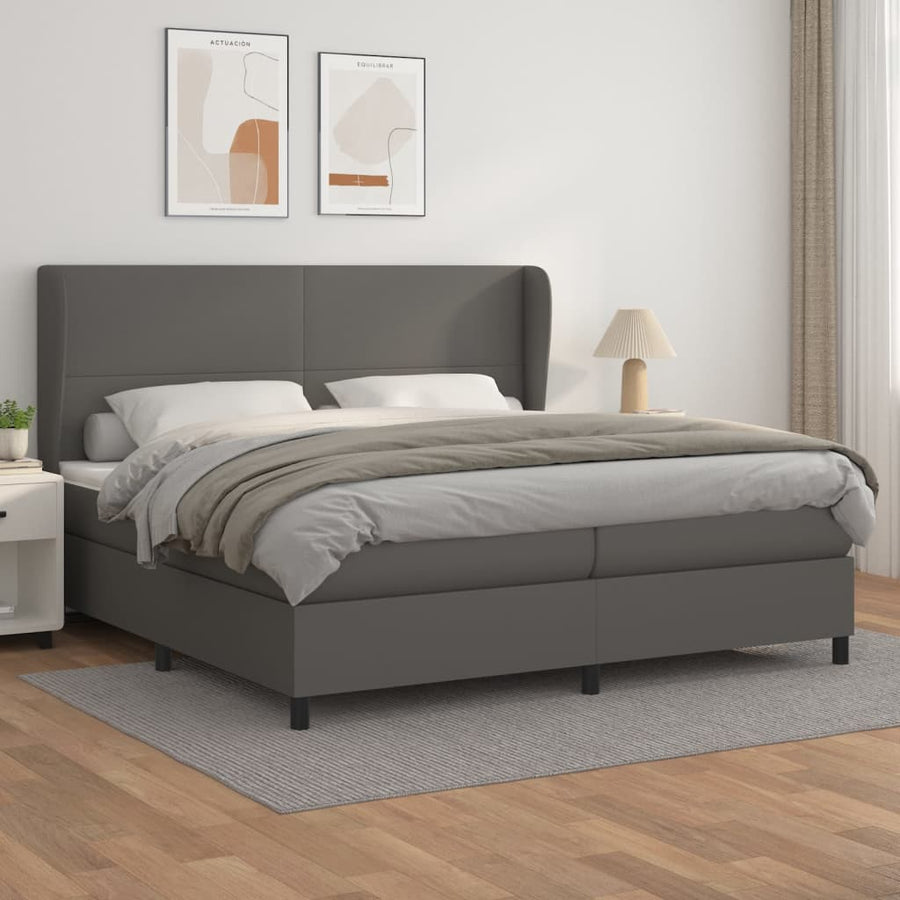 Boxspring Met Matras Kunstleer Grijs 200 x 200 cm Effen ontwerp