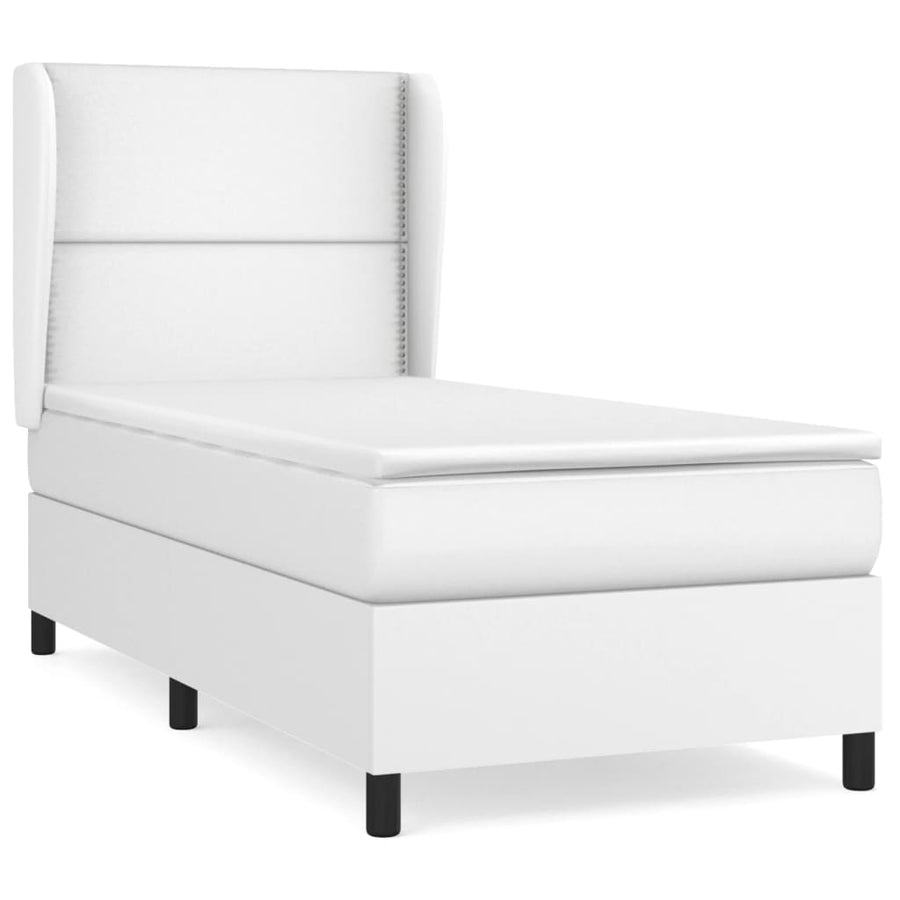 Boxspring Met Matras Kunstleer 100 x 200 cm Wit Effen met spijkers