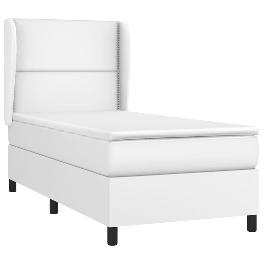 Boxspring Met Matras Kunstleer 100 x 200 cm Wit Effen met spijkers