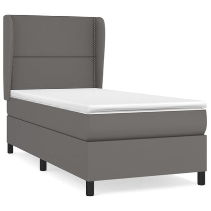 Boxspring Met Matras Kunstleer 100 x 200 cm Grijs Effen met spijkers