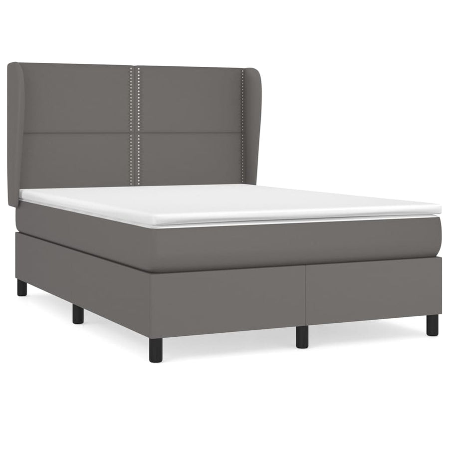 Boxspring Met Matras Kunstleer 140 x 190 cm Grijs Effen met spijkers