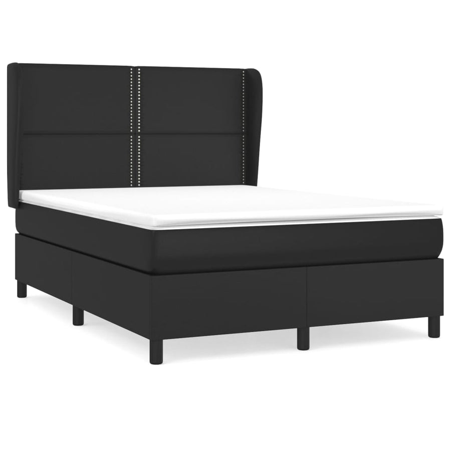 Boxspring Met Matras Kunstleer 140 x 200 cm Zwart Effen met spijkers