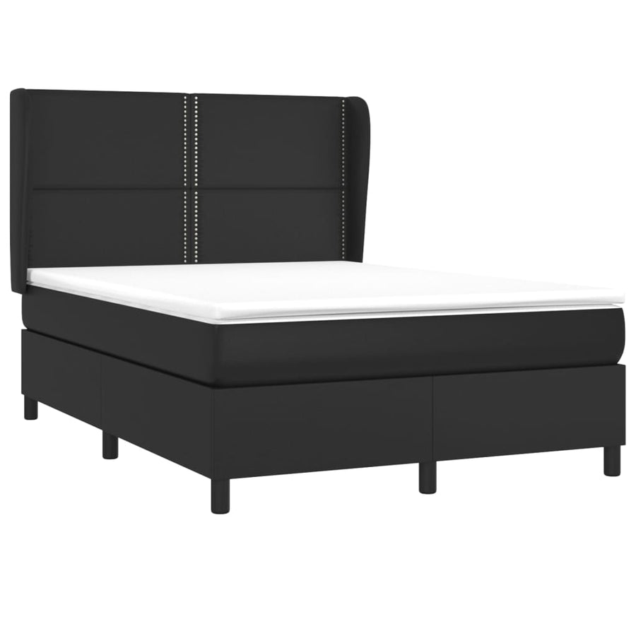 Boxspring Met Matras Kunstleer 140 x 200 cm Zwart Effen met spijkers