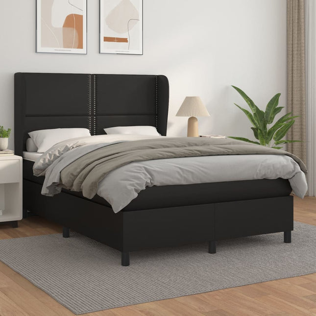 Boxspring Met Matras Kunstleer 140 x 200 cm Zwart Effen met spijkers