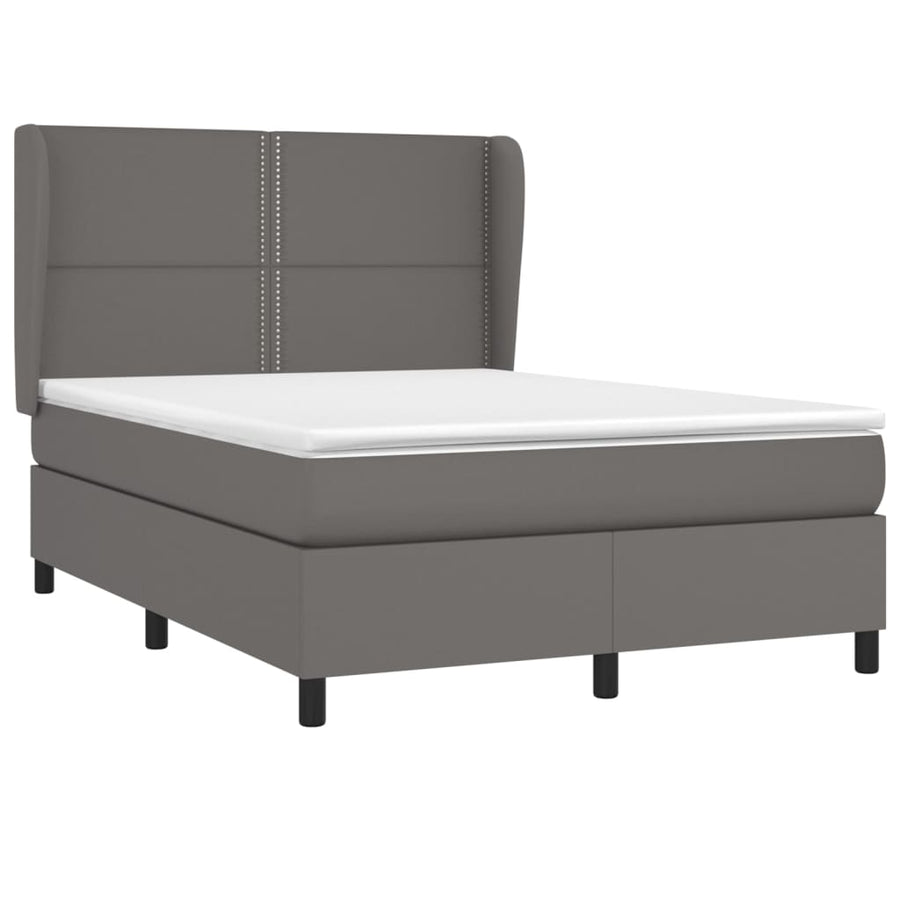 Boxspring Met Matras Kunstleer 140 x 200 cm Grijs Effen met spijkers