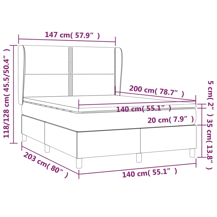 Boxspring Met Matras Kunstleer 140 x 200 cm Grijs Effen met spijkers