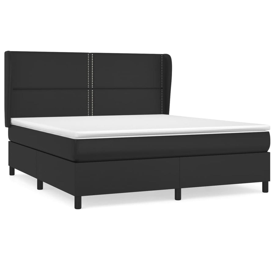 Boxspring Met Matras Kunstleer 180 x 200 cm Zwart Effen met spijkers