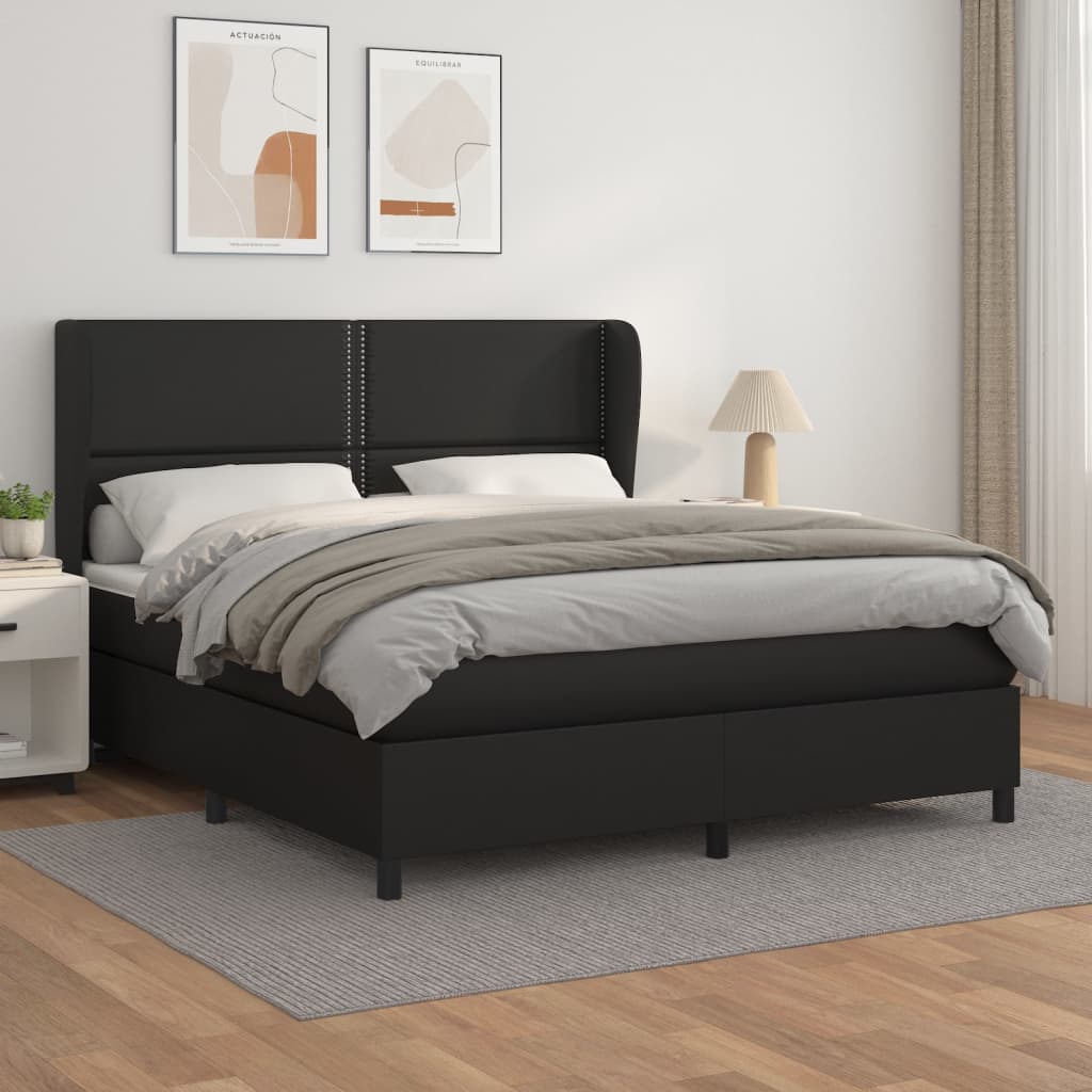 Boxspring Met Matras Kunstleer 180 x 200 cm Zwart Effen met spijkers