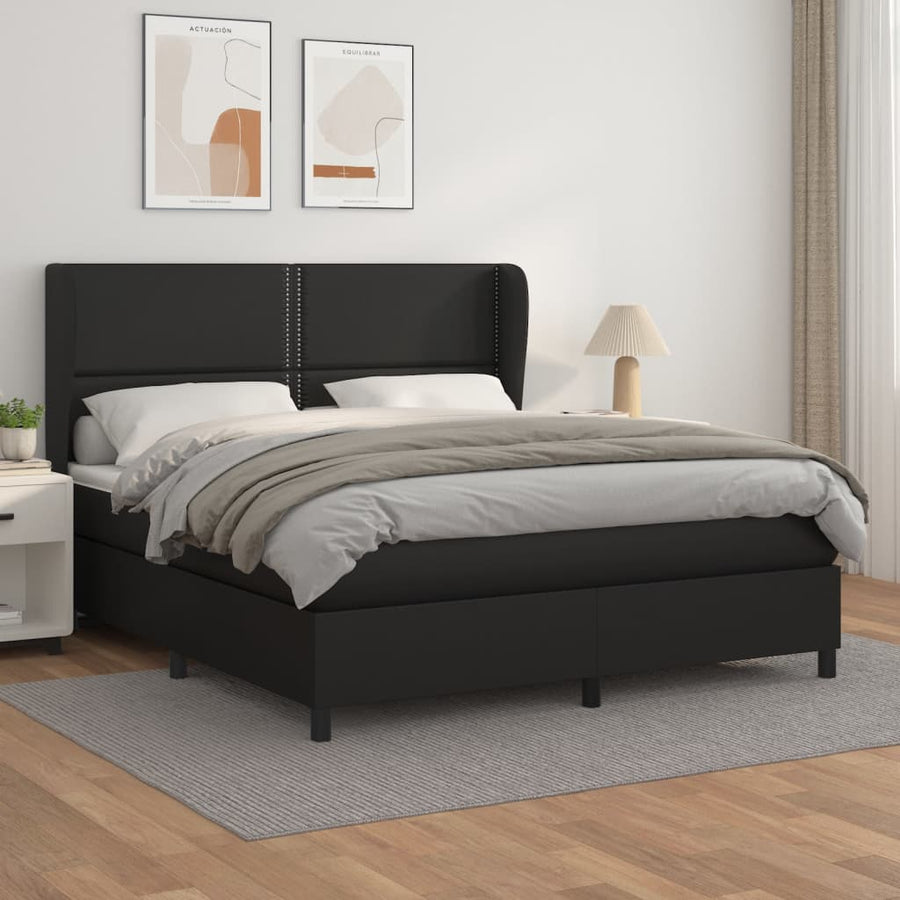 Boxspring Met Matras Kunstleer 180 x 200 cm Zwart Effen met spijkers