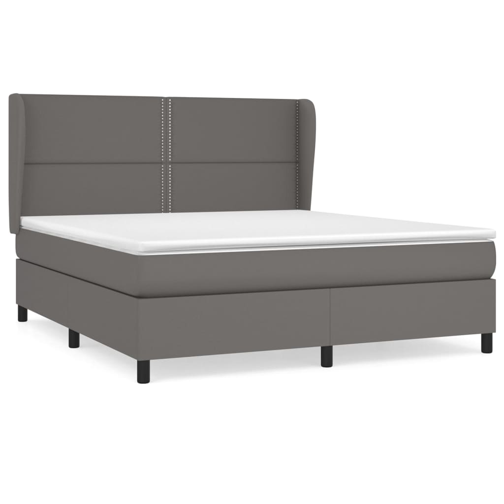 Boxspring Met Matras Kunstleer 180 x 200 cm Grijs Effen met spijkers