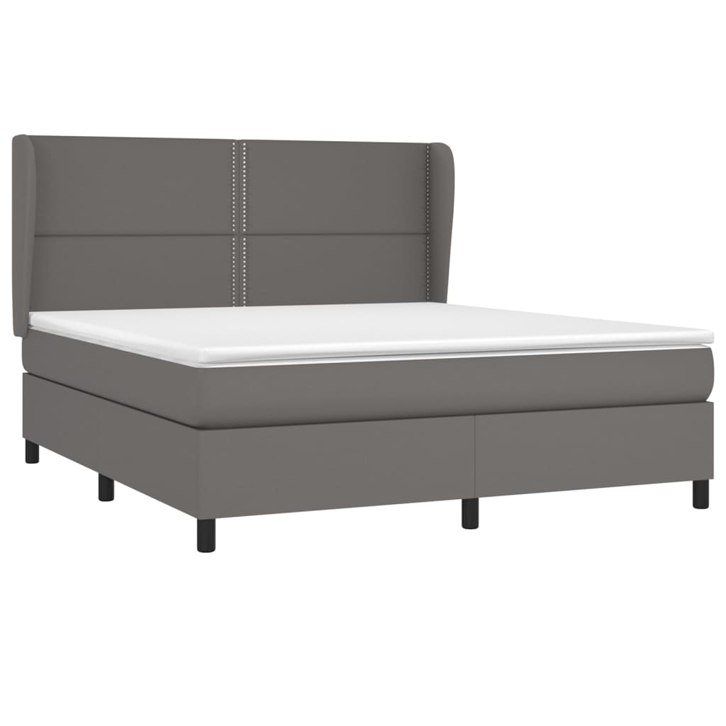 Boxspring Met Matras Kunstleer 180 x 200 cm Grijs Effen met spijkers