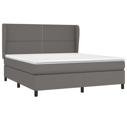 Boxspring Met Matras Kunstleer 180 x 200 cm Grijs Effen met spijkers
