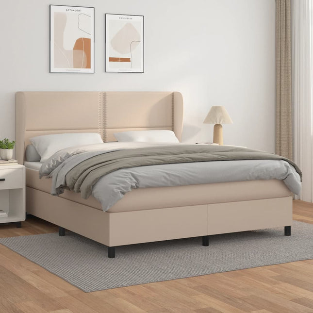 Boxspring Met Matras Kunstleer Kleurig 180 x 200 cm Cappuccino Effen met spijkers