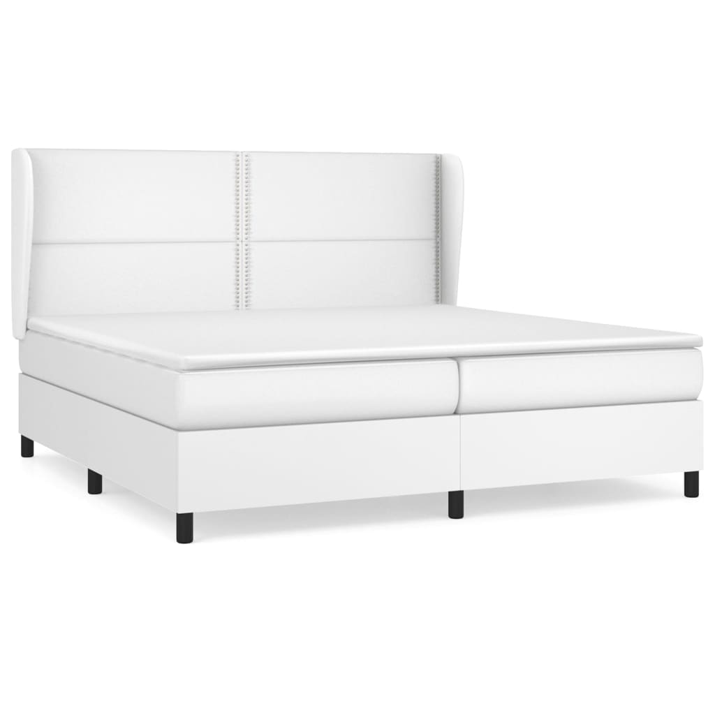 Boxspring Met Matras Kunstleer 200 x 200 cm Wit Effen met spijkers