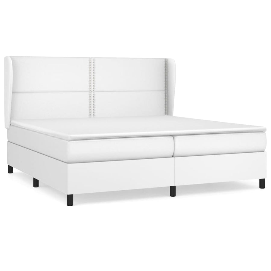 Boxspring Met Matras Kunstleer 200 x 200 cm Wit Effen met spijkers