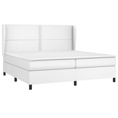Boxspring Met Matras Kunstleer 200 x 200 cm Wit Effen met spijkers