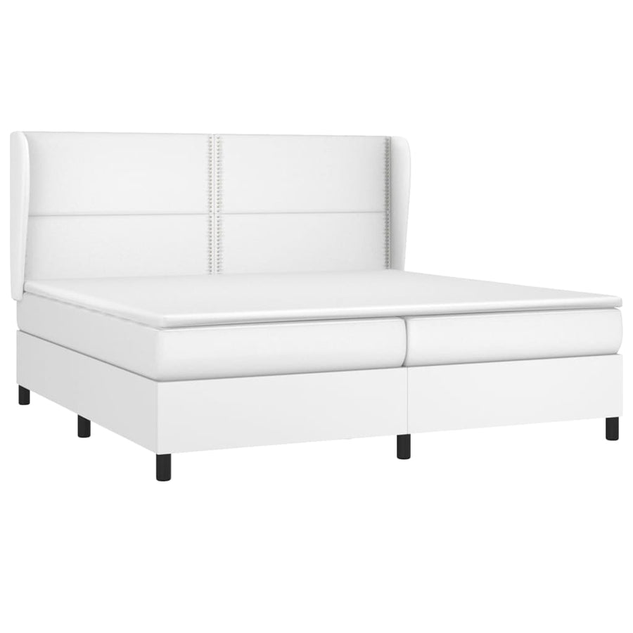 Boxspring Met Matras Kunstleer 200 x 200 cm Wit Effen met spijkers