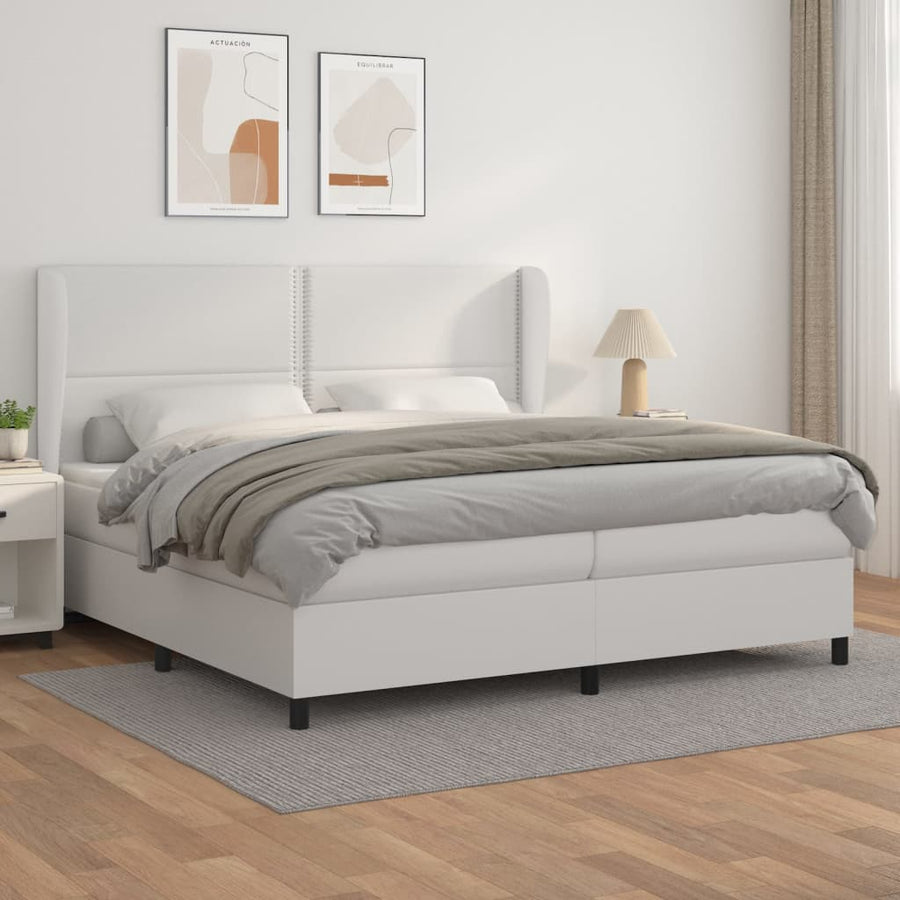 Boxspring Met Matras Kunstleer 200 x 200 cm Wit Effen met spijkers