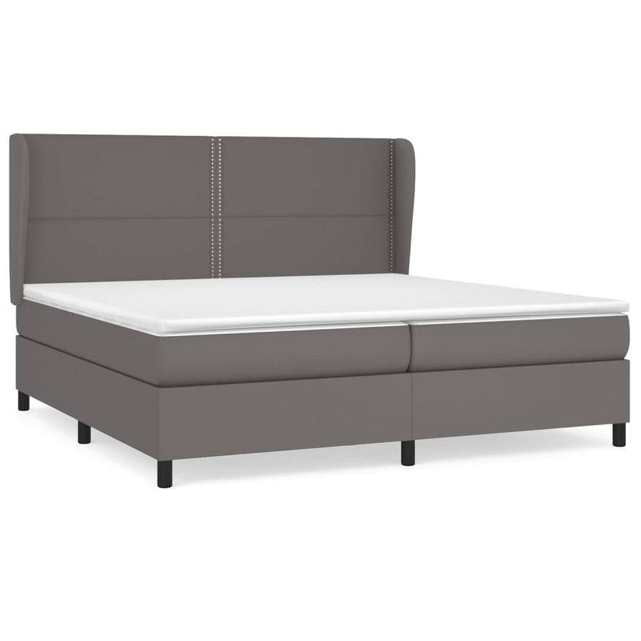 Boxspring Met Matras Kunstleer Grijs 200 x 200 cm Effen met spijkers
