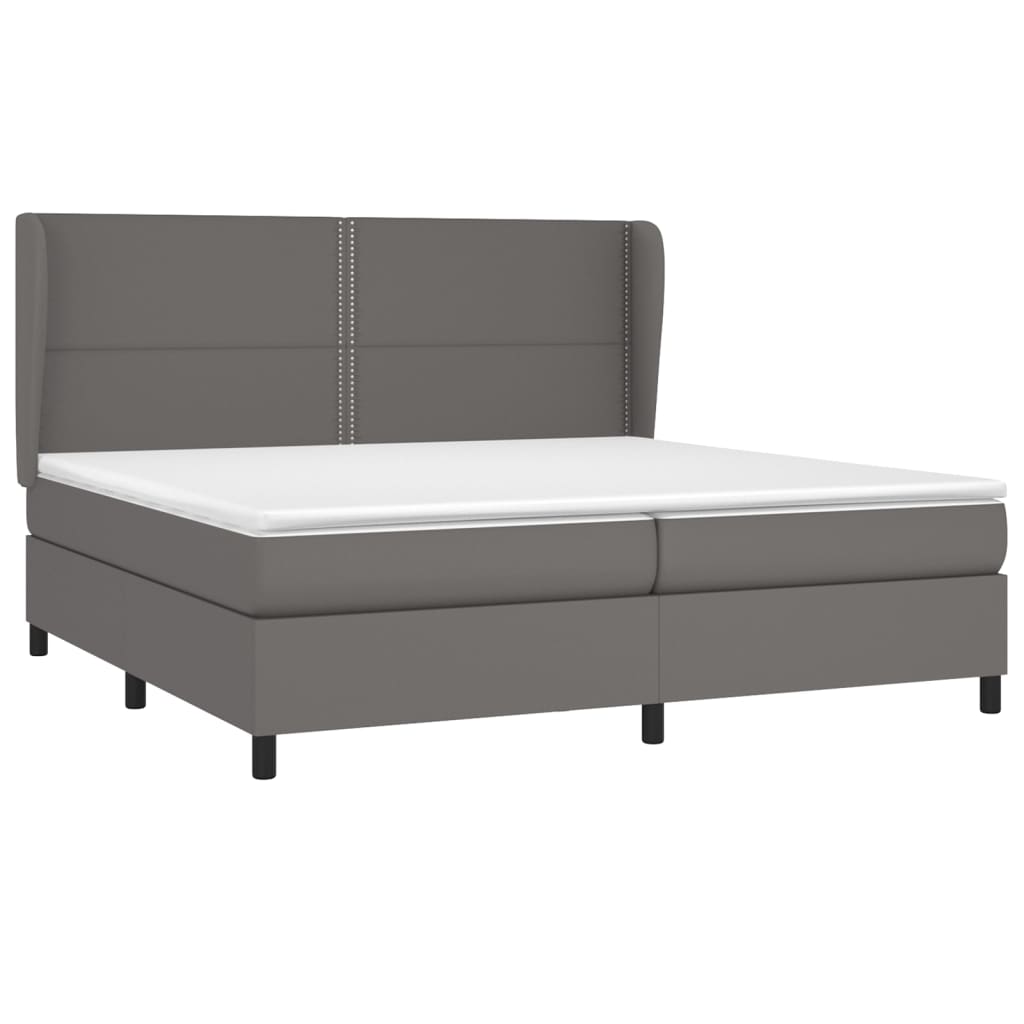 Boxspring Met Matras Kunstleer Grijs 200 x 200 cm Effen met spijkers