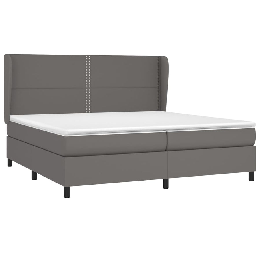 Boxspring Met Matras Kunstleer Grijs 200 x 200 cm Effen met spijkers