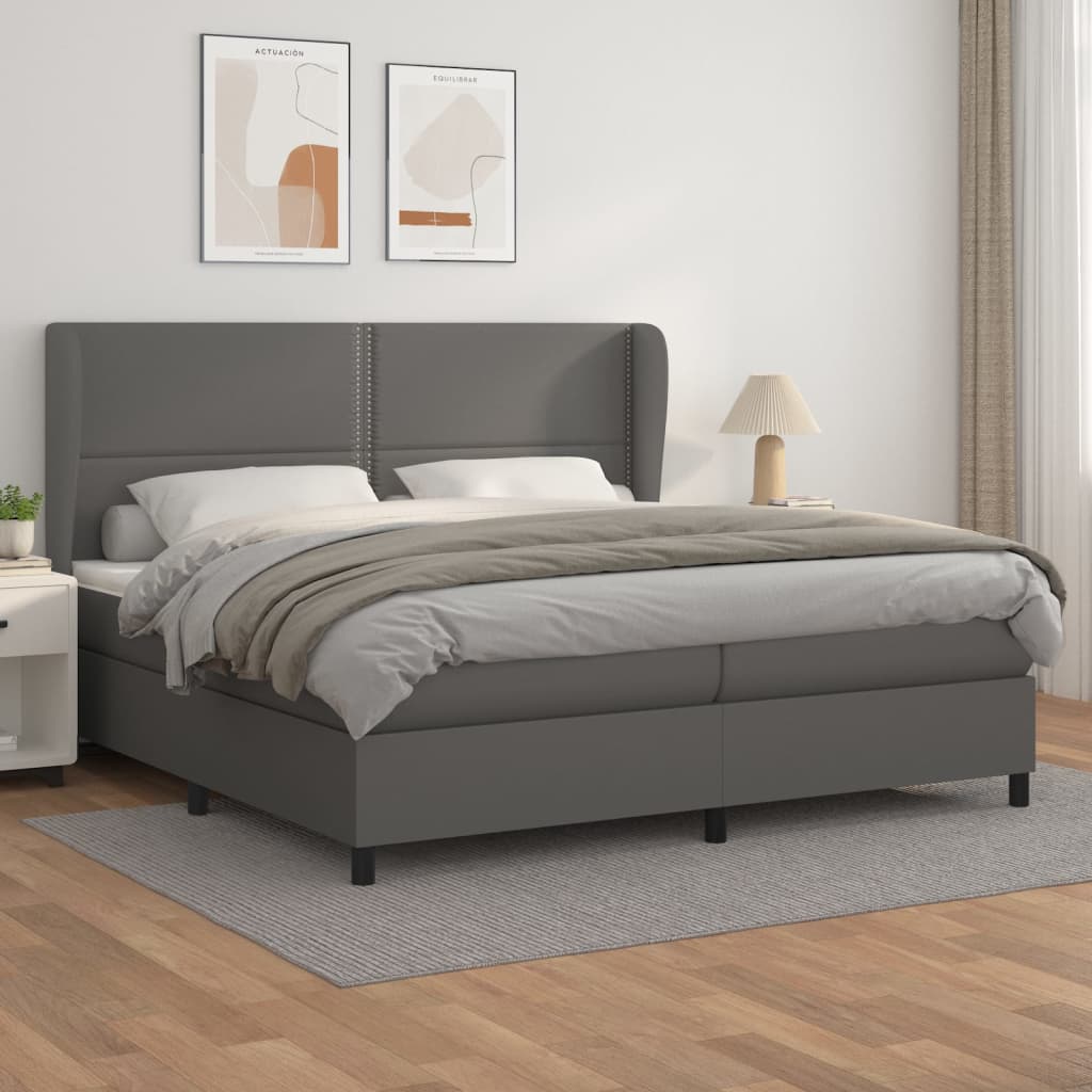 Boxspring Met Matras Kunstleer Grijs 200 x 200 cm Effen met spijkers