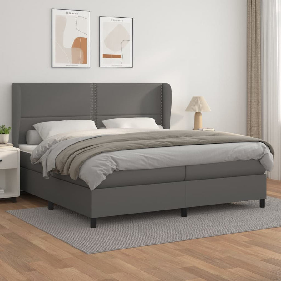 Boxspring Met Matras Kunstleer Grijs 200 x 200 cm Effen met spijkers