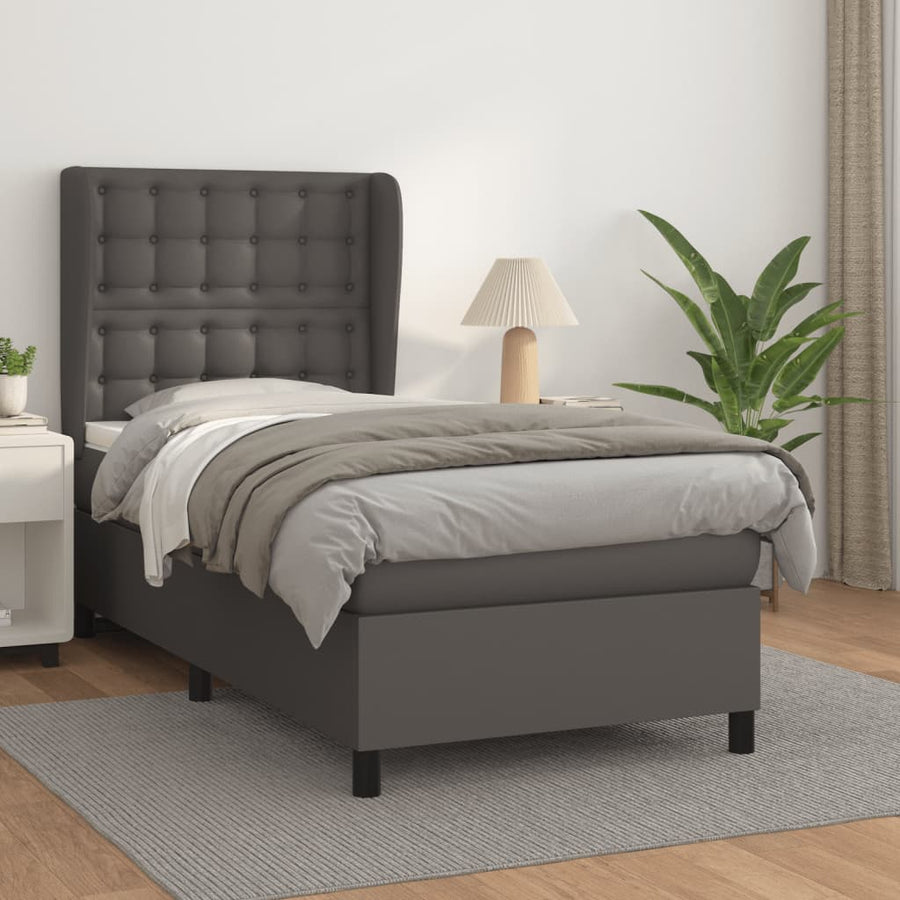 Boxspring Met Matras Kunstleer 80 x 200 cm Grijs Knopen