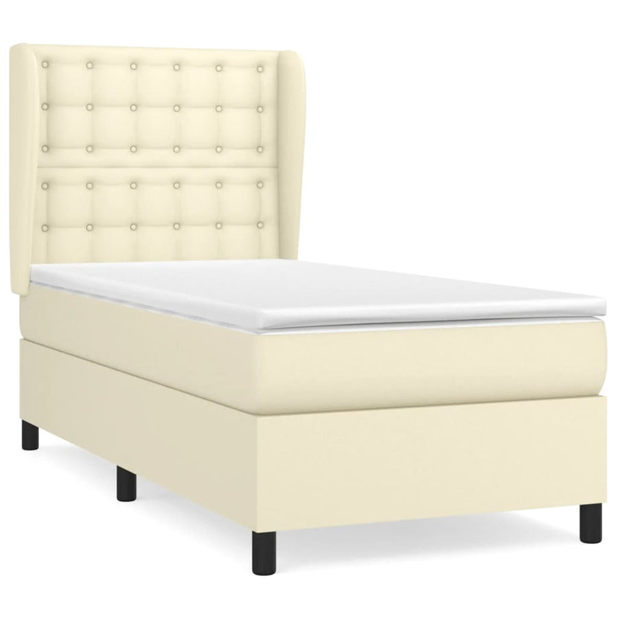 Boxspring Met Matras Kunstleer Crèmekleurig 90X190 Cm 90 x 190 cm