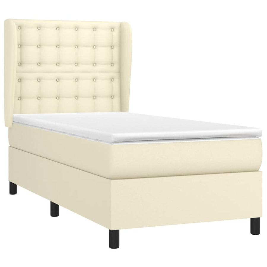 Boxspring Met Matras Kunstleer Crèmekleurig 90X190 Cm 90 x 190 cm